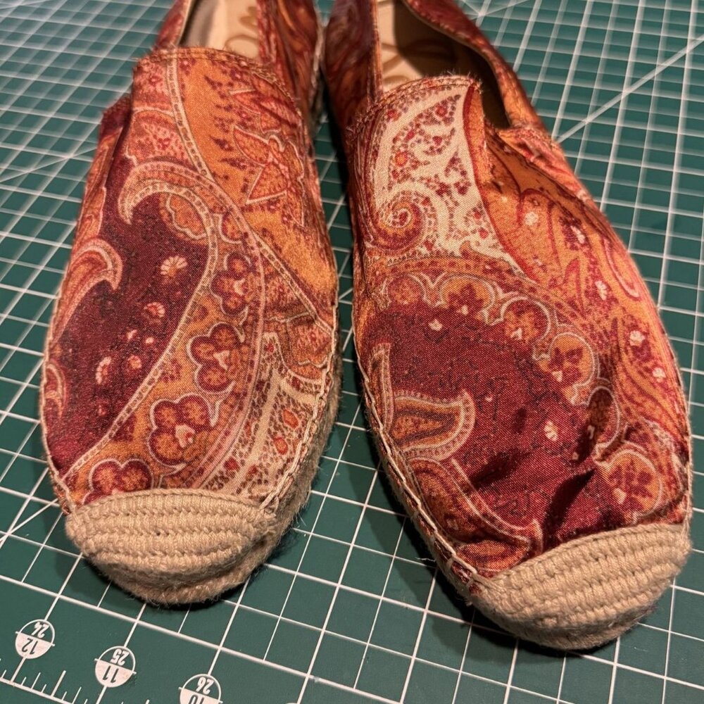 Sam Edelman Paisley Satin Espadrille Slip-On Shoes 11M Bohemian Style With Jute